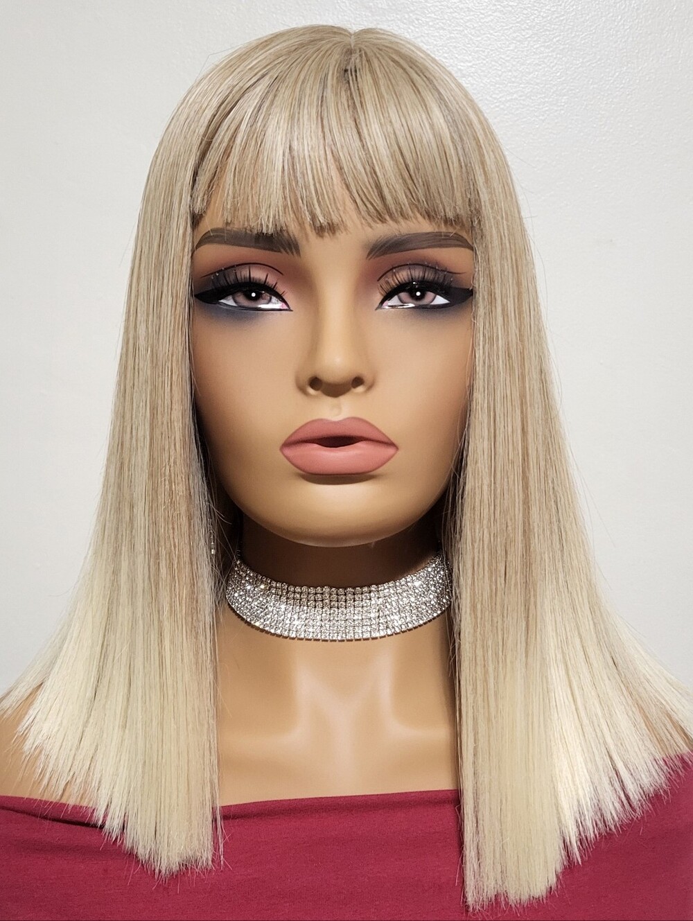 Champagne Slay - Platinum Ash Blonde Straight Lob with Bangs